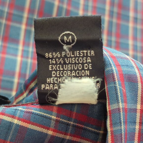 Bugle Boy Plaid Men's Vintage Blue Shirt M Patchwork Long Sleeve Retro Y2K - Picture 14 of 16